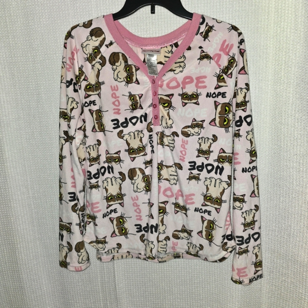 Pink Grumpy Cat Pajama Top ONLY Sz. Large Sleepwear Cozy
